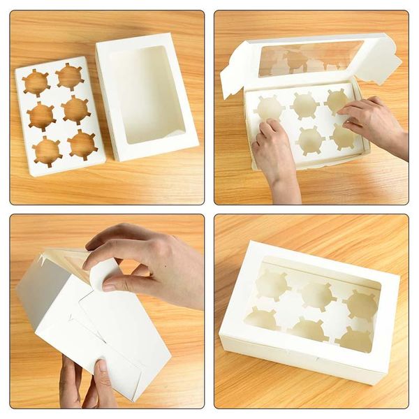 

5pcs clear windowed cupcake boxes with tray cup cake muffins holder paper box home kitchen baking accessories for party supplies gift wrap