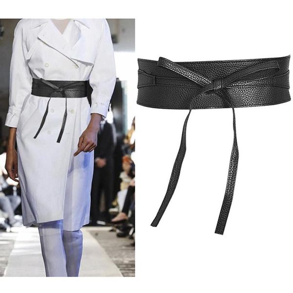 

belts ladies elastic buckle belt women lady waist bow wide pu leather corset waistband, Black;brown