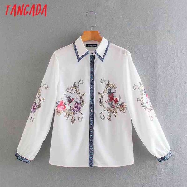 

women vintage flowers print chiffon long sleeve spring chic female casual loose shirt 4y09 210416, White