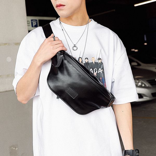

pockets fashion chest bag men's korean version street versatile single shoulder soft leather inner patch messenger