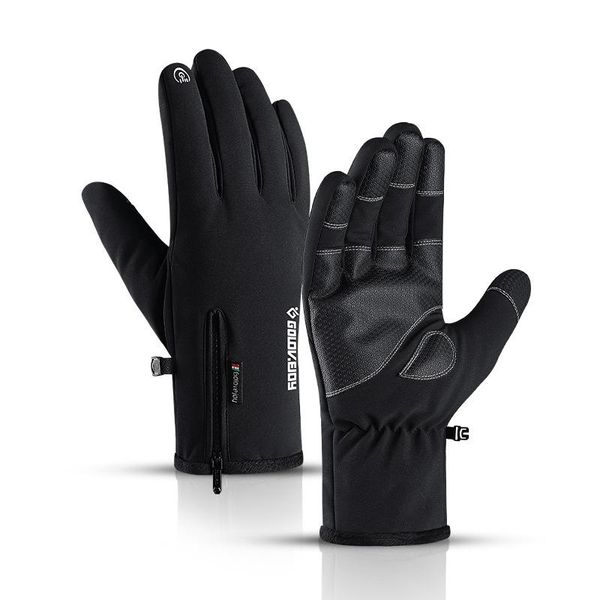 

cycling gloves outdoor waterproof winter zipper touch screen men and women plus velvet thickening warm sports mountaineering skiing, Black