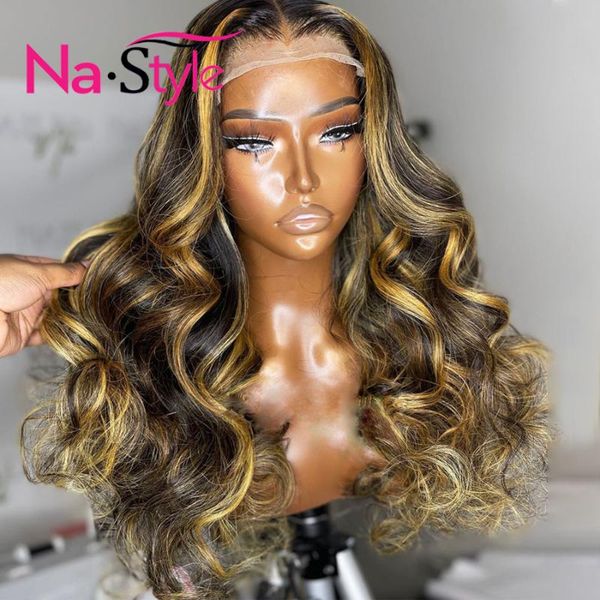 

lace wigs hd frontal wig 180% highlight water wave front human hair pre-plucke remy for women 130%, Black;brown