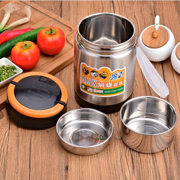 

dinnerware sets stainless steel insulated lunch box three -layer bento large capacity double-layer vacuum smolder pot bucket