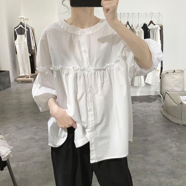 

women spring and autumn shirts small fresh loose blouses thin seven-quarter sleeve student casual chic white women's &