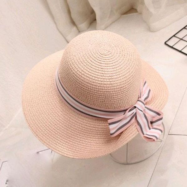 

wide brim hats simple foldable bowknot girls straw sun beach hat women summer uv protect travel cap ladies female, Blue;gray