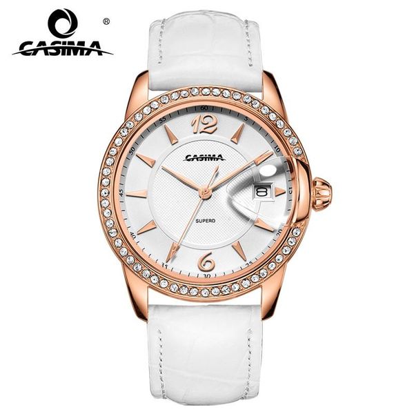 

wristwatches casima fashion eleglant leather watchband stainless steel waterproof calendar women's watches with rhinestones for gift 26, Slivery;brown