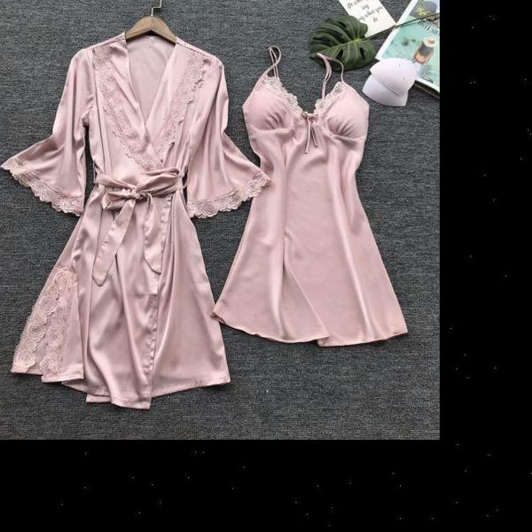 

spring lingerie pastel goth womens tracksuits silk lace robe solid dress babydoll nightdress sleepwear kimono, Gray