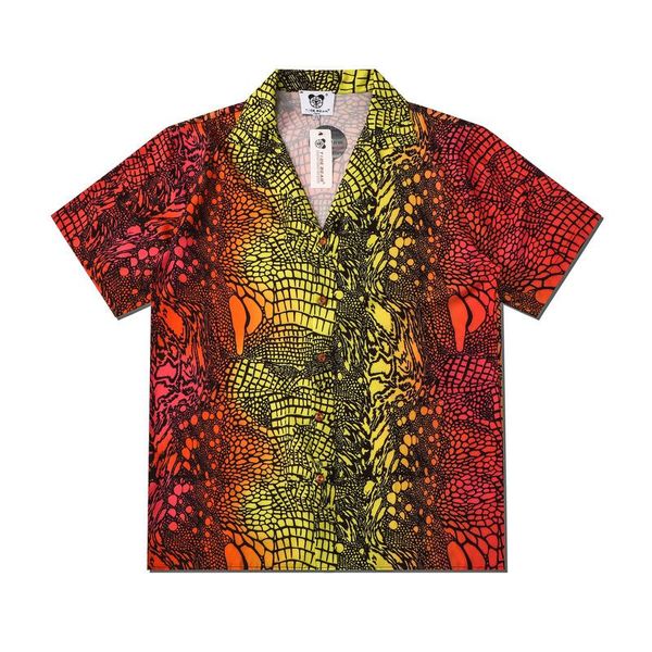 

men's casual shirts 2021 summer men snakeskin print shirt lovers fashion ins short sleeve cool thin loose hawaiian beach harajuku lapel, White;black