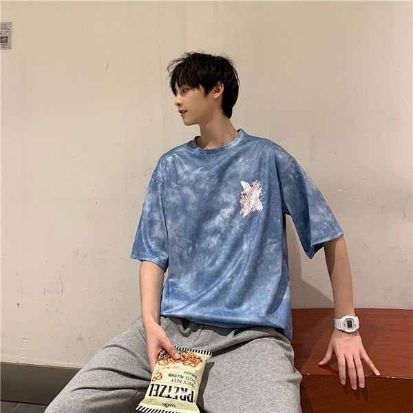 

street men's t-shirts summer fashion brand tie dye letter print round ne t-shirt personality loose hip hop big, White;black