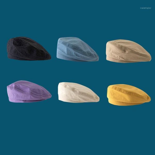 

berets women girls korean style candy color elegant hats woman fashion summer autumn adjustable caps cloth vintage headdress, Blue;gray