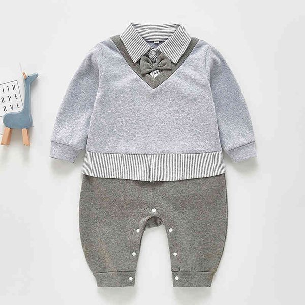 

spring casual baby clothes boys stripes gentleman bow tie romper long sleeve rompers jumpsuit 210429, Blue
