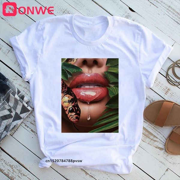 

flower lips snake girl womens harajuku casual white female clothes,drop