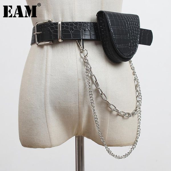 

belts [eam] pu leather black mini-bag chain stitch long belt personality women fashion tide all-match spring autumn 2021 1z819, Black;brown