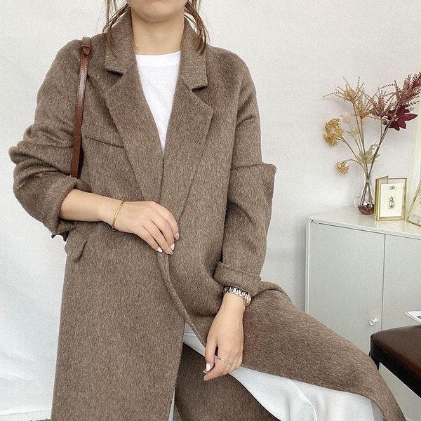 

women's wool & blends off season 2021 korean version high-end medium and long double-sided cashmere coat women are thin beyond the knee, Black