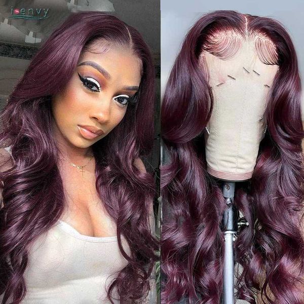

lace wigs 13x4 99j burgundy front wig colored red body wave frontal human hair peruvian 180% density pre plucked remy, Black;brown