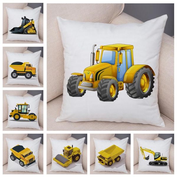 

cushion/decorative pillow cartoon excavator bulldozer cushion cover for sofa home children room decor car toys print pillowcase plush case 4