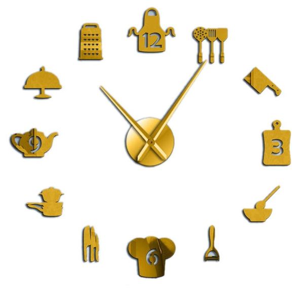

wall clocks kitchen cooking tools diy giant clock utensils frameless large watch modern dining room art decor gift