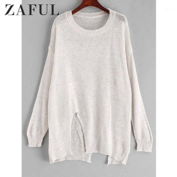 

women's sweaters zaful multicolor knitted longline cover up long sleeves round collar drop shoulder pullovers sweater women 2021, White;black