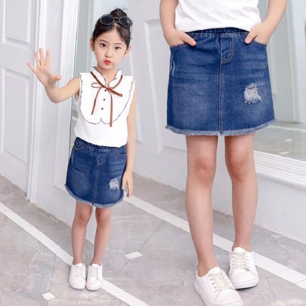 

skirts children's summer pattern fashionable cowboy straight skirt girls, Blue