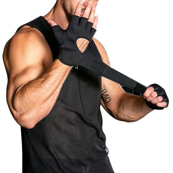 

wrist support 1 pair adjustable breathable fitness weightlifting half finger gloves gym bodybuilding training hand, Black;red
