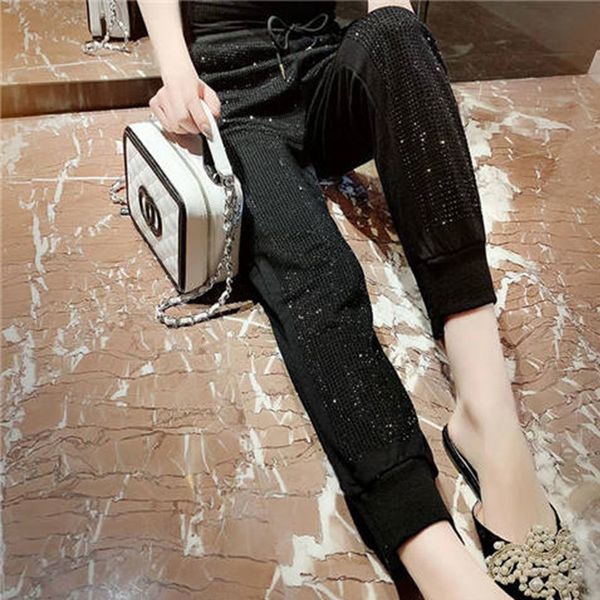 

early autumn new heavy industry drilling beam foot casual pants women fashion wild loose pant tide 225 200930, Black;white