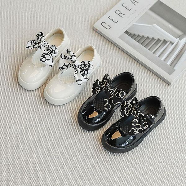 

flat shoes 2021 fashion children casual kids breathable princess for girls solid color bow leather boots, Black;grey