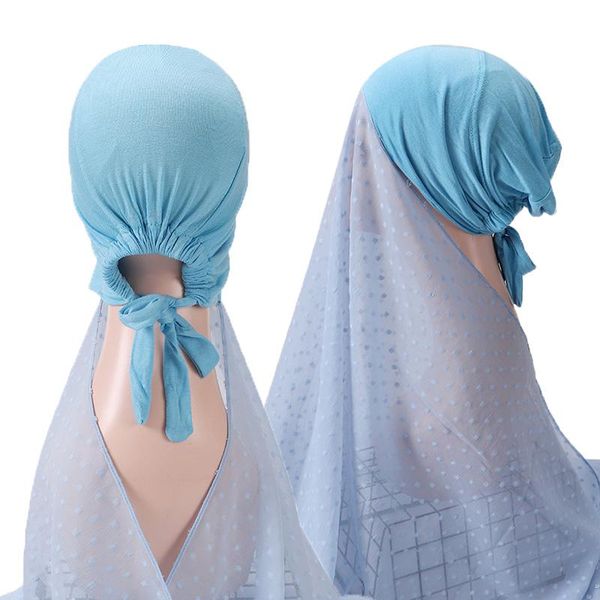 

ethnic clothing instant hijabs women pompom chiffon shawl head scarf underscarf cap islam inner headband stretch hijab cover headwrap, Red