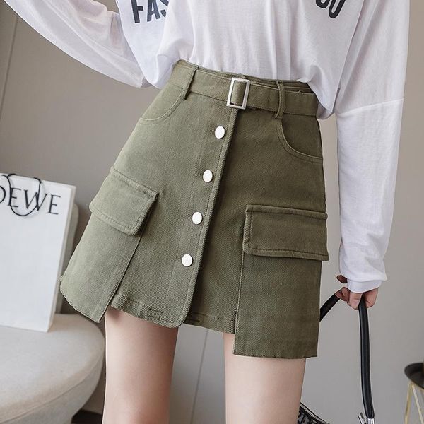 

skirts 2021 spring autumn women fashion solid high waist short skirt femme single breasted faldas female casual mini h278, Black