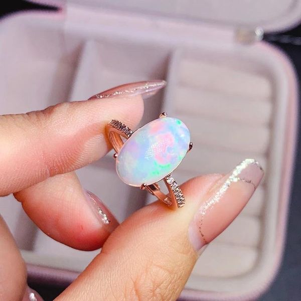 

cluster rings 100% natural opal sterling 925 silver for women sparkling gemstone anniversary party classic fine jewelry gift collier, Golden;silver