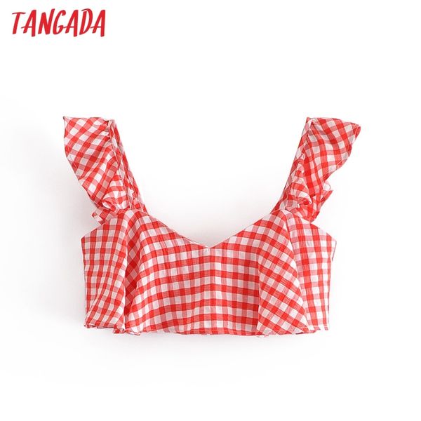 

women red plaid ruffles tank sleeveless backless female summer 3h307 210416, White