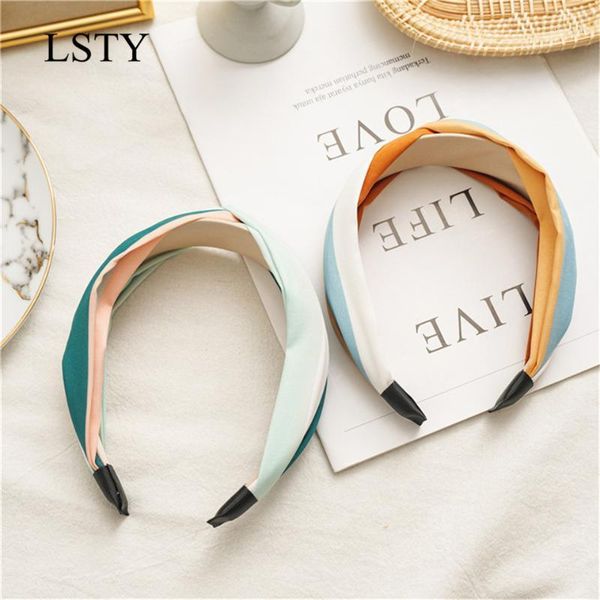 

korean style spring and summer cross headband hit color fabric wide-brimmed female hair pressure knotted hairband jewelry1