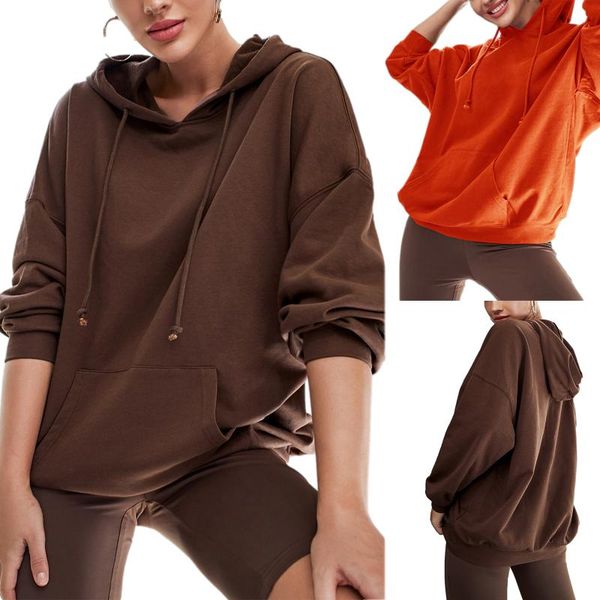 

women's hoodies & sweatshirts women casual hooded sweater adults solid color long sleeve pullover with pocket drawstring comfortable an, Black