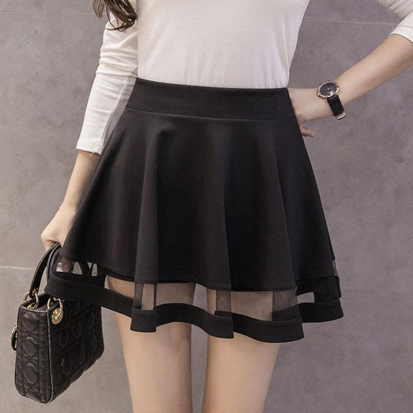 

skirts 2021 fashion women skirt elastic faldas ladies midi girls mini grid design pleated big size, Black