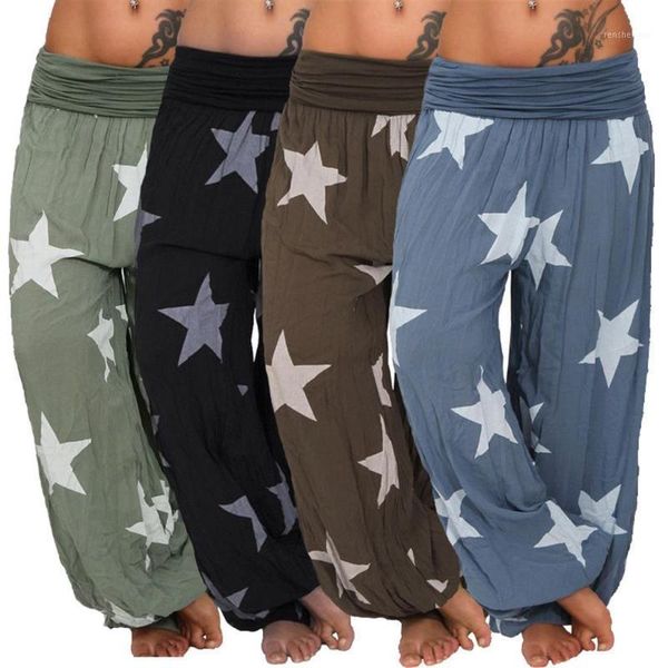 

women's pants & capris autumn summer star printed solid color harlan large lantern loose casual outer daily wear female long, Black;white