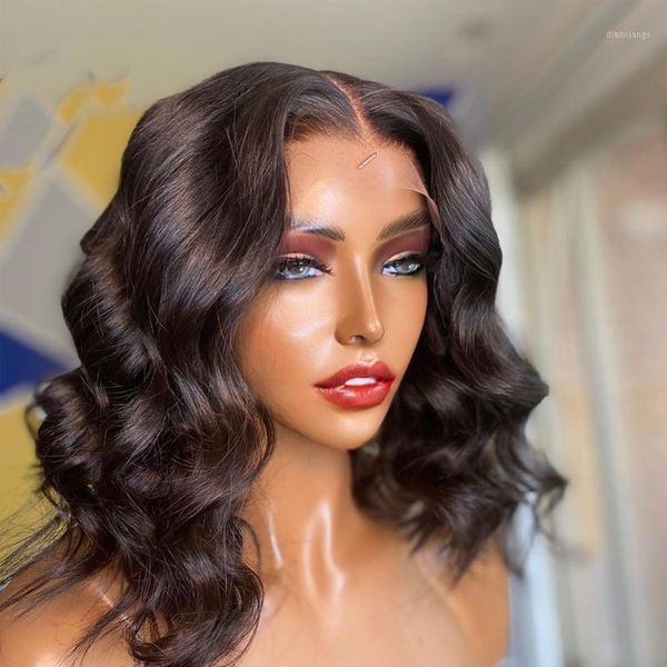 

short bob lace wig natural black human hair wigs with hairline glueless front for women daily summer1, Black;brown