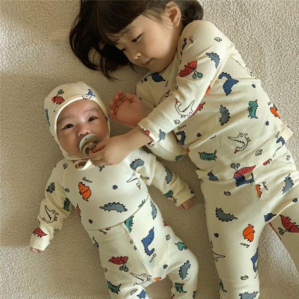 

autumn children clothes sleepwear cotton cartoon childrens pajamas set romper pants hat baby girls boys sets, White
