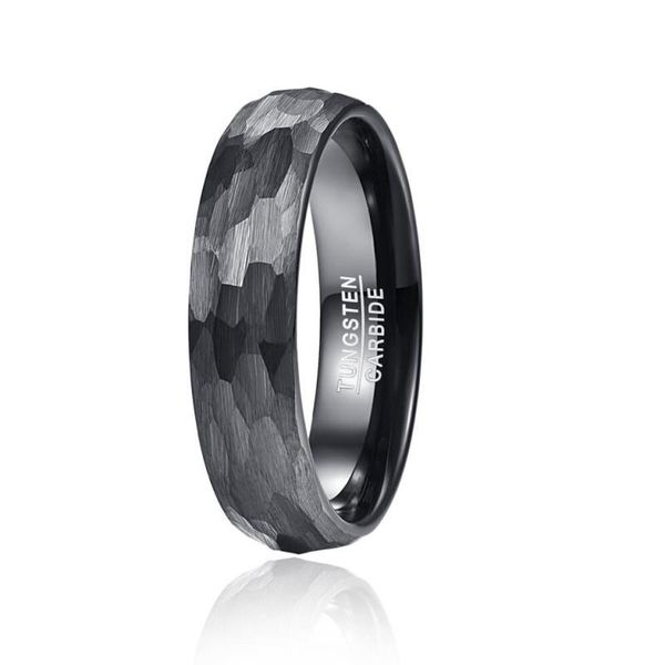 

wedding rings 6mm black tungsten band for men women multi-faceted hammered brushed finish comfort fit gift, Slivery;golden