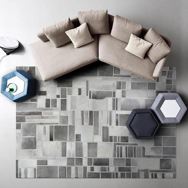 

modern grey light luxury cowhide rug living room carpet simple geometric abstract art area carpets
