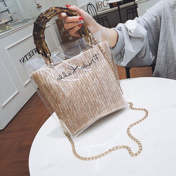 

women's bag one-shoulder large-capacity bamboo transparent jelly woven messenger chain pvc 2020 handbag picture mother joint gsbbr