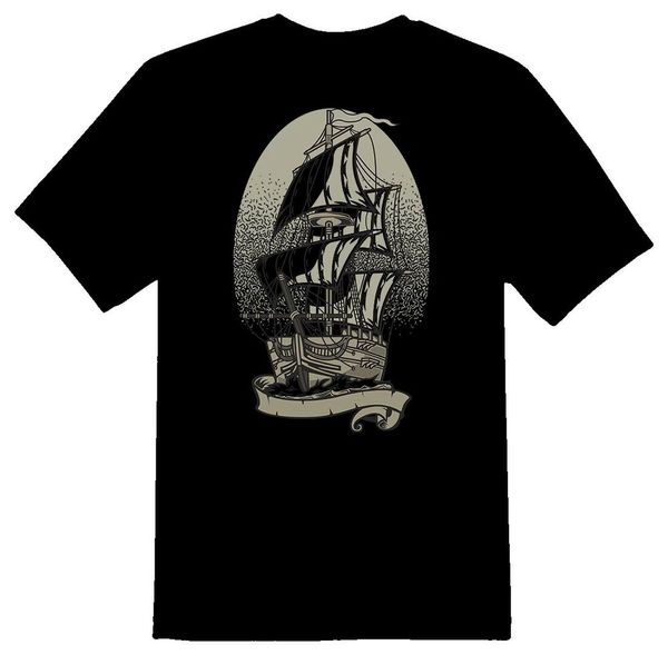 

ship old vessel pirate schooner black or white tee, White;black