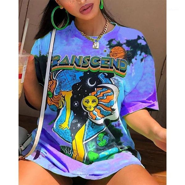 

women's t-shirt summer tshirt 2021 style colorful tie-dye printing ladies street loose bottoming shirt female support oversize, White