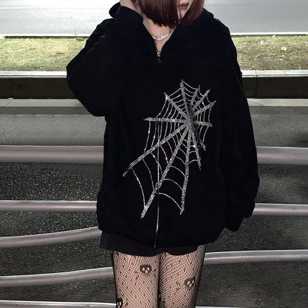 

running jackets gothic punk hooded hoodies women grunge dark jacket harajuku loose outwear oversized zipper sweatshirts coat streetwear, Black;red
