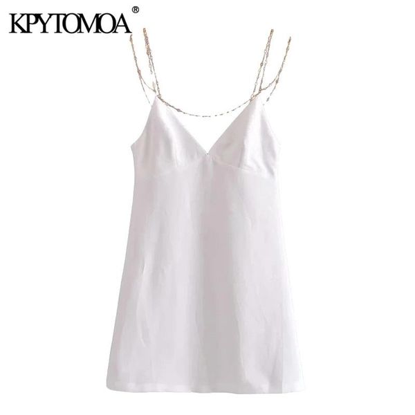 

casual dresses kpytomoa women 2021 chic fashion bejewelled thin straps white mini dress vintage backless zipper female vestidos mujer, Black;gray