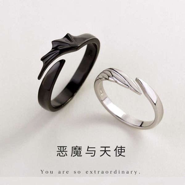 

new adjustable ring s925 sterling silver ring simple opening couple hip hop accessories for men and women, Black