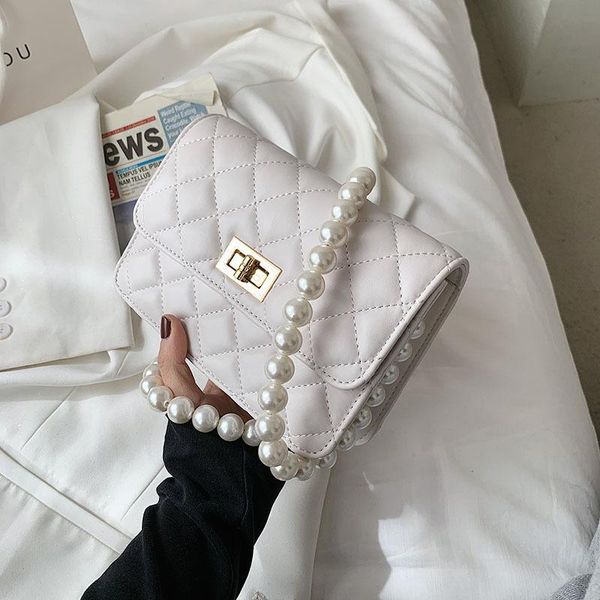 

shoulder bags personality brand bag women's 2021 fashion rhombus messenger pearl chain single small square