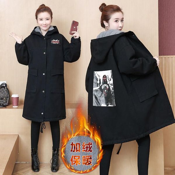 

women's trench coats 2021 autumn winter women black loose long denim hooded plus size jeans windbreaker casual spring g633, Tan;black
