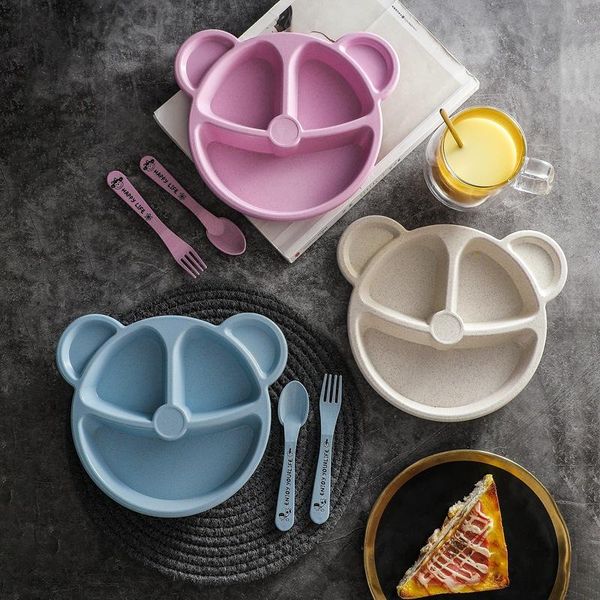 

bowls baby eating bowl + spoon fork feeding tableware safe cartoon bear children cutlery set anti-scalding training plate