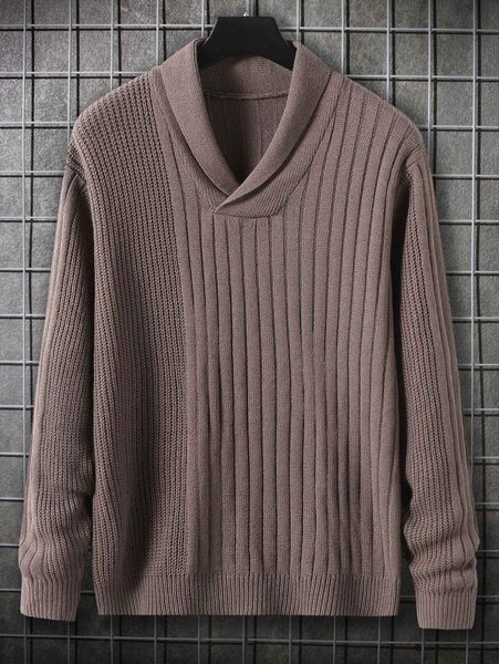 

men shawl collar ribbed knit sweater e5k5#, White;black