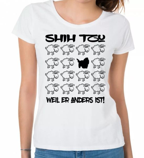 

shih tzu ladies t-shirt black sheep women dog dogs fashion, White;black