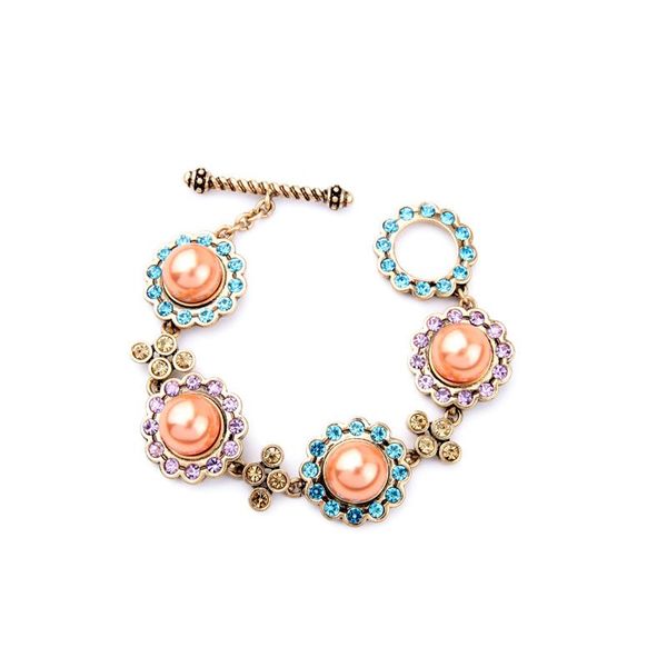 

charm bracelets women multicolor chunky bracelet imitation pearl flower cubic zirconia inlay exquisite india jewelry, Golden;silver